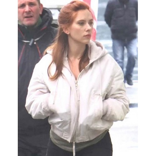 Scarlett Johansson Black Widow White Hooded Jacket